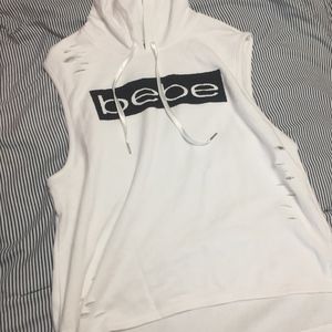 White Bebe Sport Hooded Tank Top